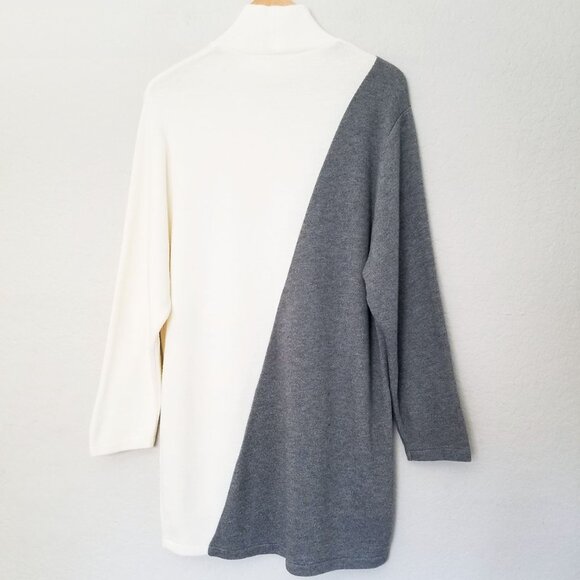 Zara Soft Knit Mock Neck Two Tone Tunic Sweater Mini Dress Ivory Gray Size M - Picture 4 of 14